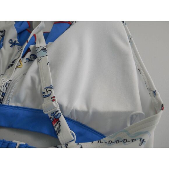 Unique Vintage Nautical Ruffle Swim Top | 1X | White Blue Print | Adjustable Str - Picture 5 of 6